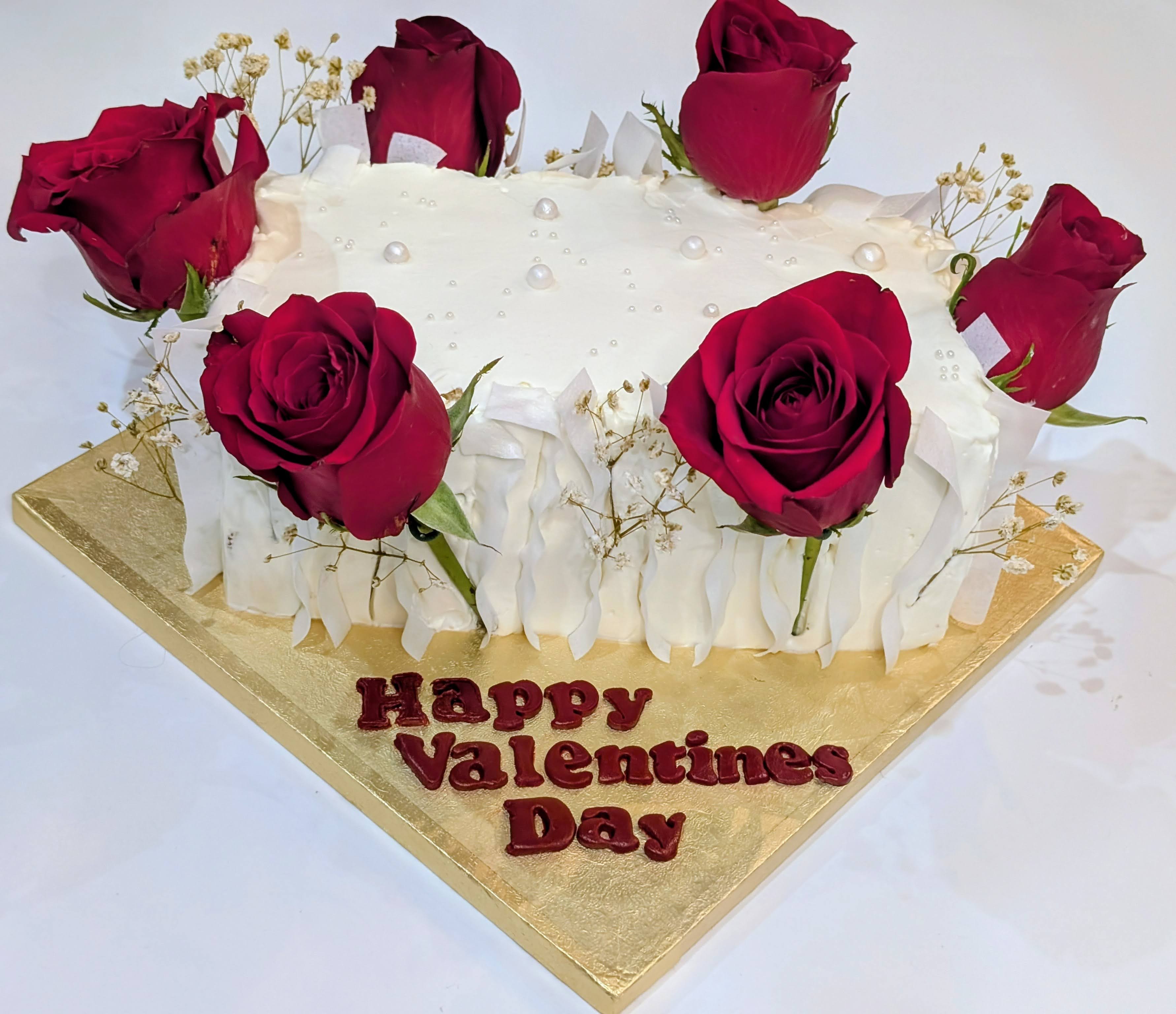 Valentine's Day Victoria Sponge Cake with Fresh Roses