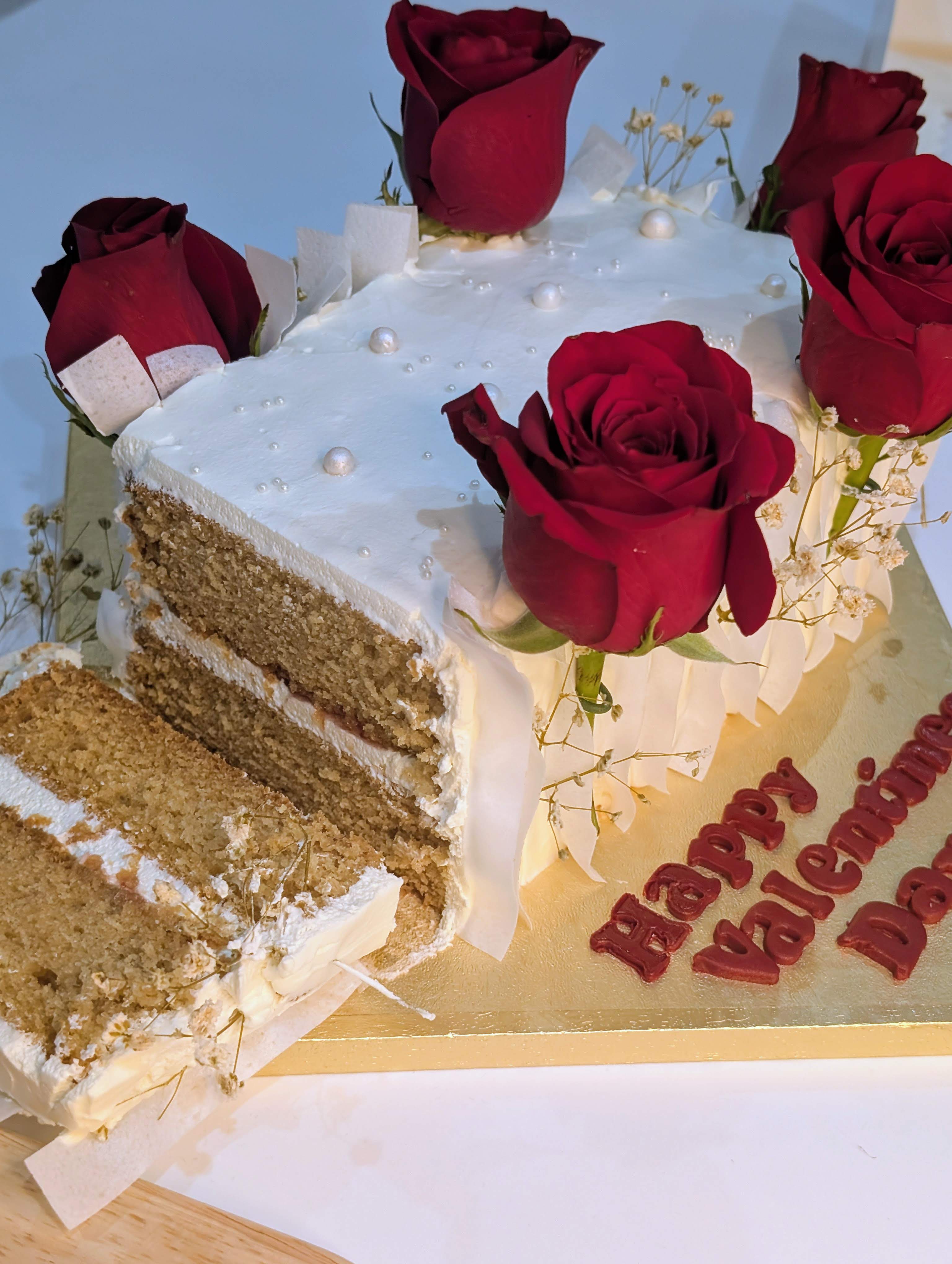 Valentine's Day Victoria Sponge Cake with Fresh Roses